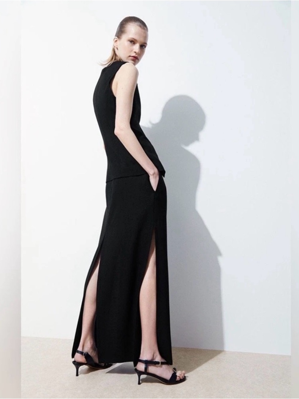 COS Black Sleeveless Maxi Skirt with High Side Slits size 10